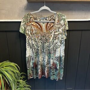 Unity‎ World Wear Womens Babydoll Top Size XL Paisley Boho Y2K Hippie Fairy
